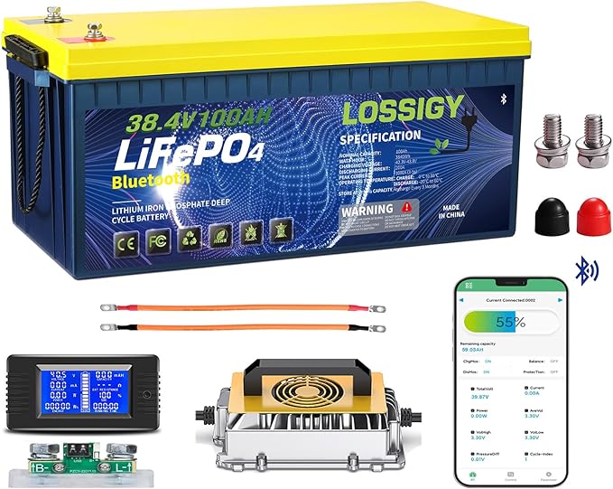 LOSSIGY 36V Lithium Golf Cart Battery 36 Volt 100Ah LiFePO4 Battery with 25A Lithium Charger Perfect for Golf CartsTrolling Motors Marine Built in 200A BMSPeak Current 1000A