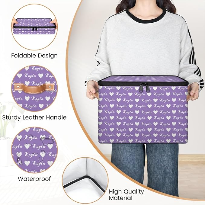 Custom Storage Bins with Zipper Lid Personalized Love Fabric Lidded Storage Baskets Boxes Foldable Cubes Clothes Organizer Container