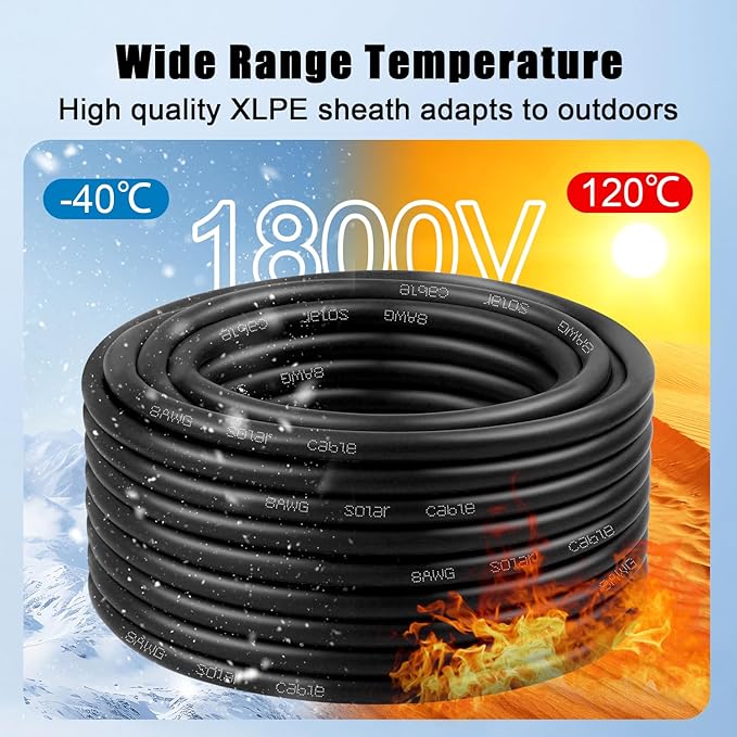 8 AWG Solar Cable 150FT Red + 150FT Black Tinned Copper Wire 8 Gauge Solar Panel Wire for RV Automotive Trailer Marine Outdoors