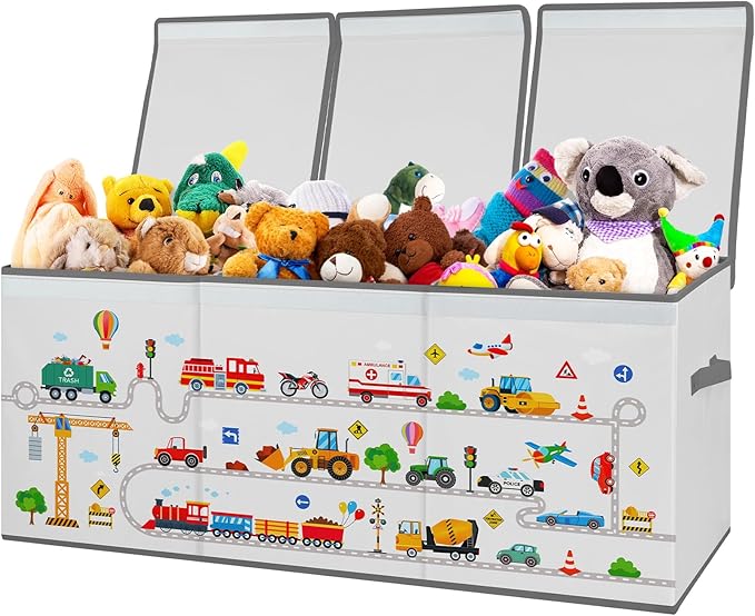 decalsweet Kids Toy Box Storage Chest Collapsible Storage Bin with Lids Handles for Boys Girls Toddler Large Kids Toy Organizer Box for Kidsroom Bedroom Playroom Nursery37.7x12.5x15.7