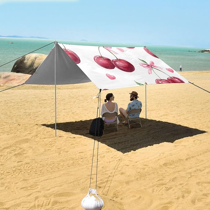 ALAZA Cherry Bow Pattern Beach Tent Sun Shelter Portable Canopy Sunshade for Outdoor Camping Picnics Backyard Fun 10x9 ft