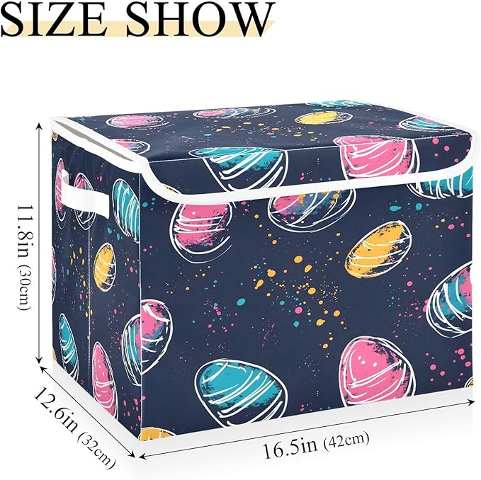 Christmas Storage Baskets with Lids Easter Egg Colorful Collapsible Bins Stackable Fabric Linen Baskets Closet Organizer Container 16.5x12.6x11.8