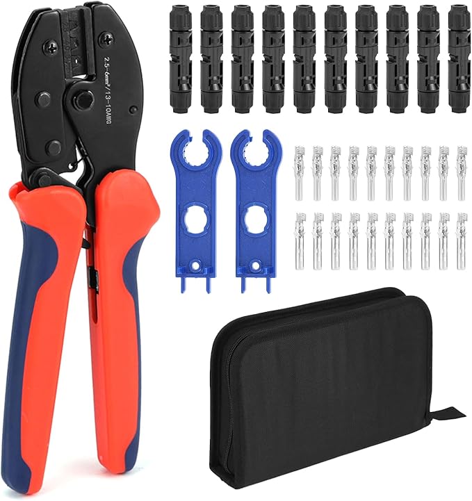 QWORK Solar Crimper Tool Kit - 13 Piece Set with High-Carbon Steel Crimper Solar Connectors Spanner Wrenches and Durable Zipper Case for Solar Panel Cable Assembly