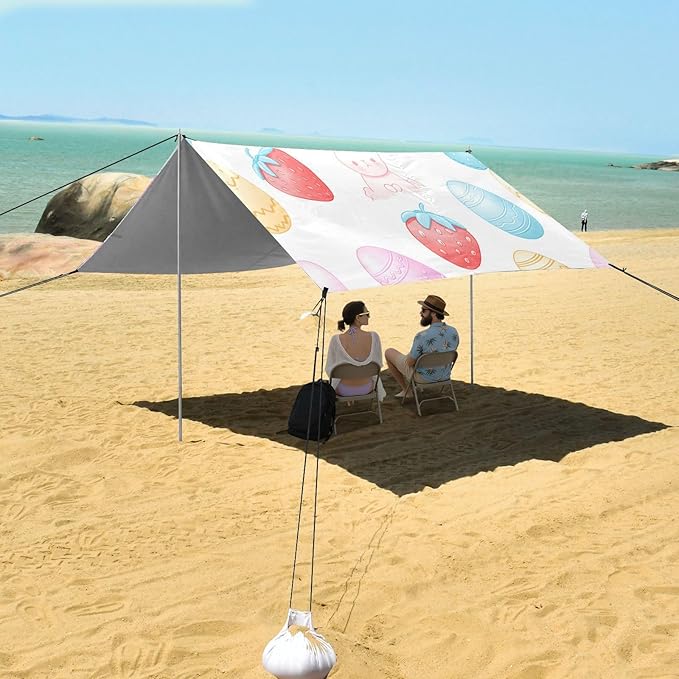 xigua Easter Bunny Beach Tent Sun Shelter with Carrying Bag - Silver Coated Oxford Fabric Beach Canopy for Beach Camping Fishing - Includes Windproof Ropes Sandbags &amp Stakes