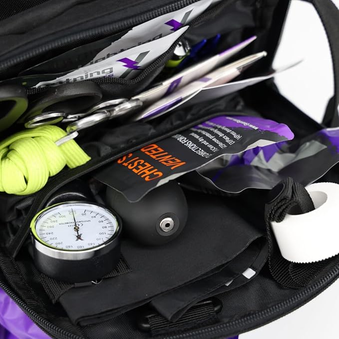 Lightning X Stocked Modular Trauma &amp Bleeding First Aid Responder Medical Backpack + Kit + Hydration Bladder - Black