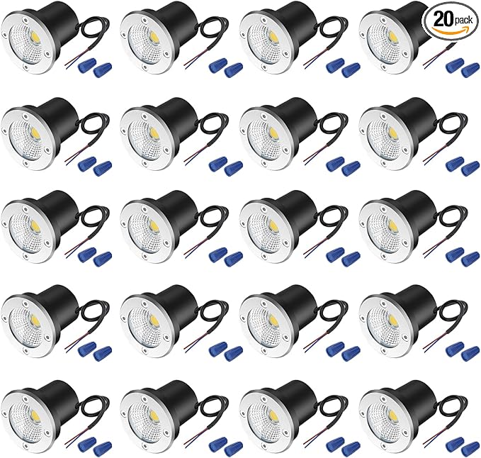 3W LED Low Voltage Landscape Lights Well Lights 12V-24V in Ground Lights IP67 Waterproof LED Landscape Lighting for Floor Driveway Deck Step Garden Lights Outdoor Set of 20 Cold White