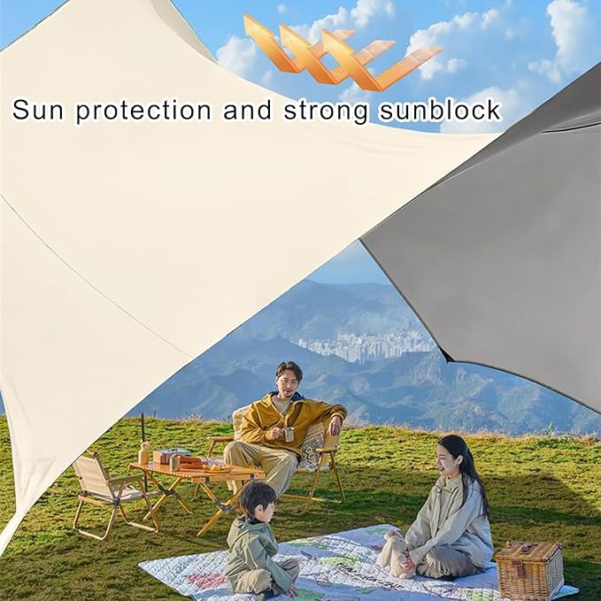 Large 16 Square Meters Outdoor Camping Shelter Featuring Reflective Silver Layer for Sun Shield and