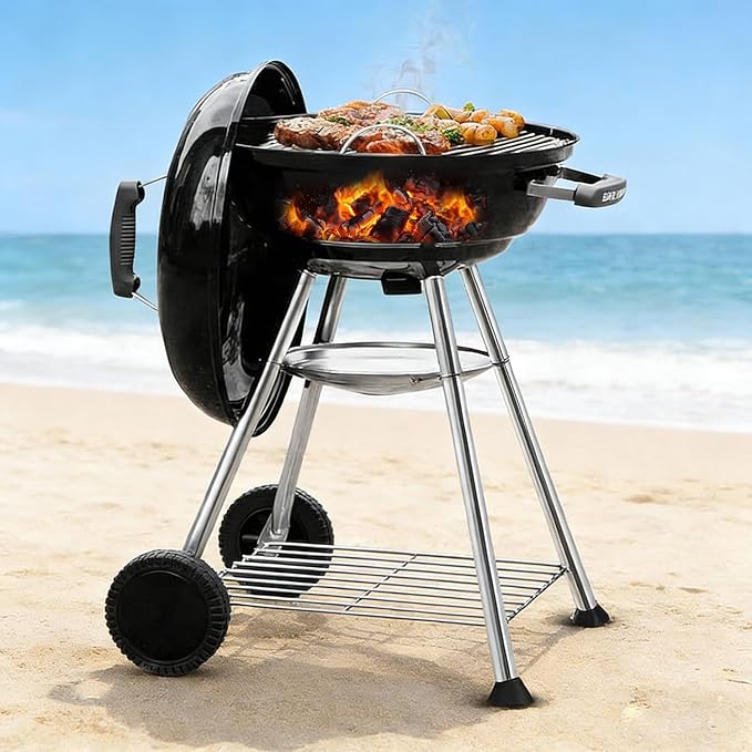 BEAU JARDIN 18 Inch BBQ Charcoal Grill for Outdoor Cooking Portable Smoker Camping Barbecue Coal Kettle Heat Preservation Dual Venting System Heavy Duty with Thickened Wheels for Small Patio Backyard