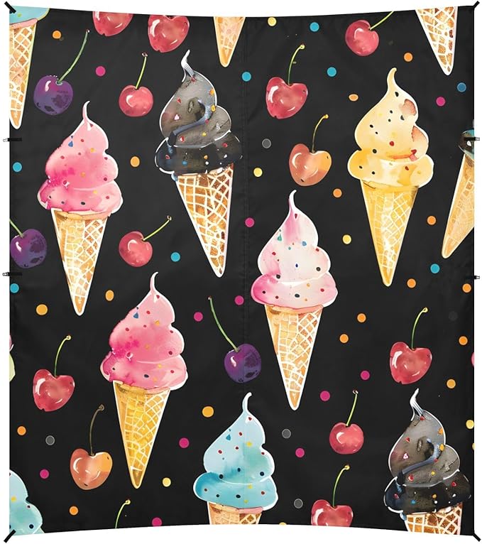 ALAZA Watercolor Ice Creams Cherries Pattern Beach Tent Sun Shelter Portable Canopy Sunshade for Outdoor Camping Picnics Backyard Fun 10x9 ft
