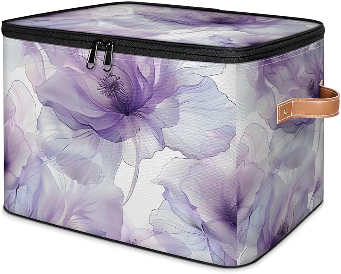 Storage Bins with Lids Blooming Flower Storage Basket Clothes Organizer with Handles Closet Storage Containers for Clothing Bedding Blanket