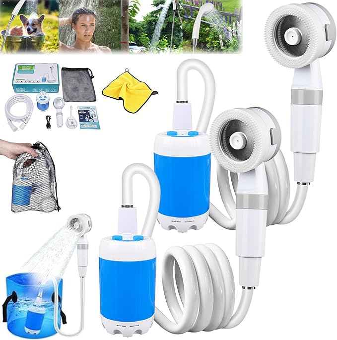 Portable Camping Shower with Adjustable Flow–for Easy &amp Convenient Outdoor CleaningUpgrade Rechargeable Electric Shower Pump with Intelligent Multiple Spray Modes for CampingHikingTraveling