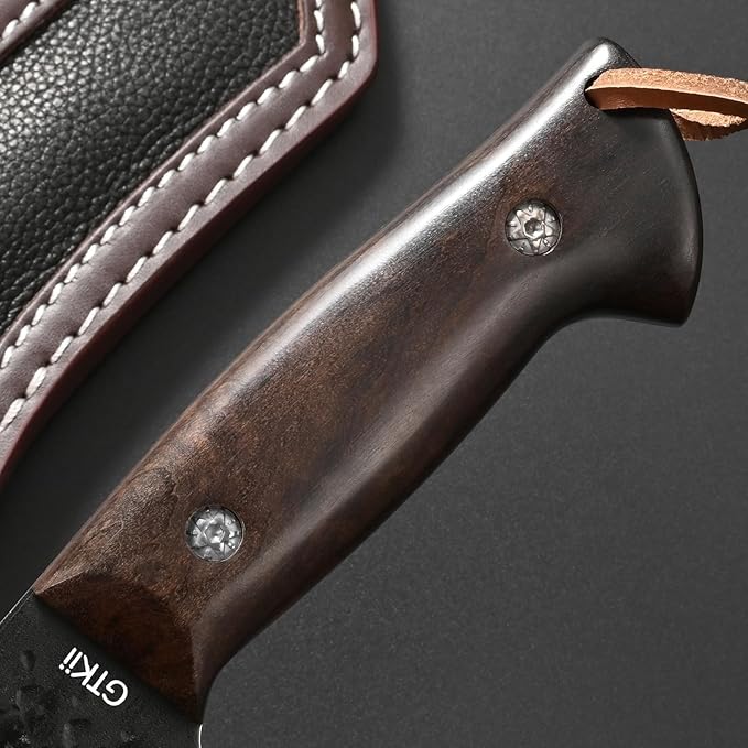 Gtkii GTK43 Fixed Blade Knife High Carbon Steel Hand Forged Blade Full Tang Rosewood Handle Fix Knifes for Camping Hunting Collection with Leather Sheath