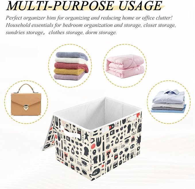 Storage Cube with Lid Funny Pattern Print 16.5×12.6×11.8 IN Collapsible Large Capacity Foldable Storage Basket Bin Organizer