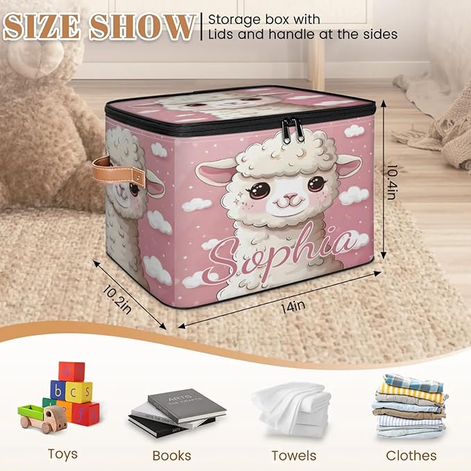 Custom Storage Basket with Name Personalized Storage Bins with Zipper Lid Foldable Fabric Storage Box Large capacity with Handle Cloud Sheep