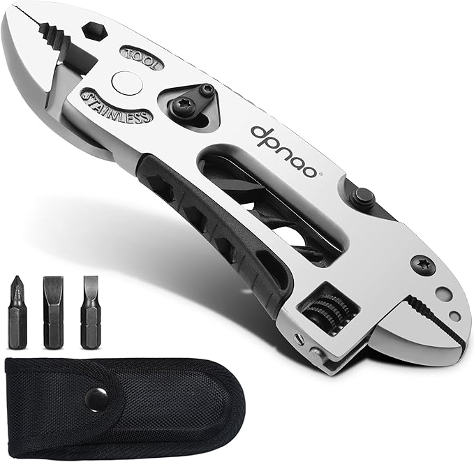 Multitool Wrench adjustable tool/5-in-1 stainless steel multifunctional pocket tool/cross wrench/screwdriver/pliers/portable folding knife with protective coveroutdoor campingmen's Christmas gift