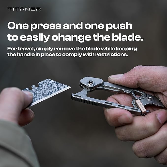Titanium Safety Portable Multi-Knife- 30g 6-in-1 EDC Keychain Tool with Child Safety Lock Replaceable Blade Tritium Tube Slot for Everyday Carry Outdoor Adventures &amp Home Use