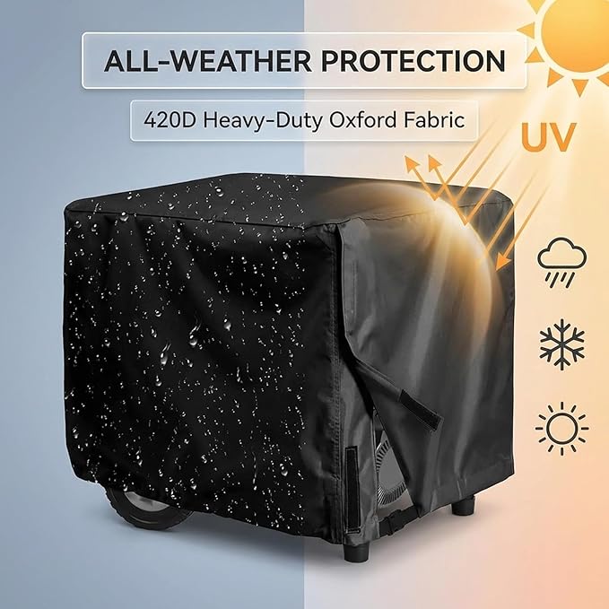 420D Heavy Duty Generator Cover for DeWalt DXGNR6500 8125W / 6500W Waterproof Portable Outdoor Generator Cover All Weather Protection with Windproof Buckle Straps