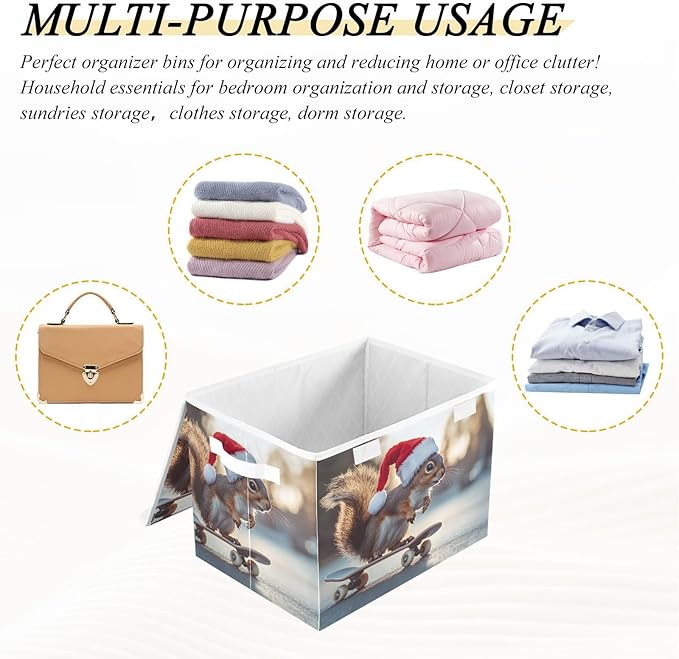 Storage Cube with Lid Skating Animal Print 16.5×12.6×11.8 IN Collapsible Large Capacity Foldable Storage Basket Bin Organizer