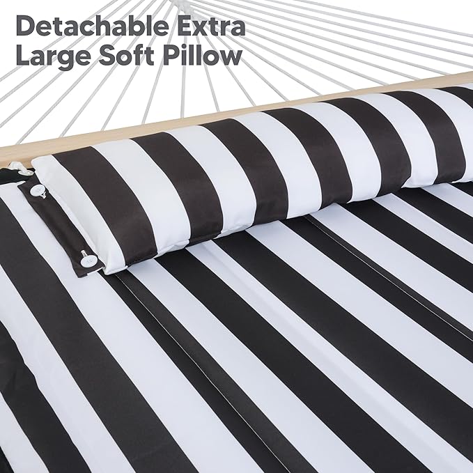 SUNCREAT Two Person Hammock with 12ft Stand Included Max 475lbs Capacity Heavy Duty Free Standing Hammock Black Stripes