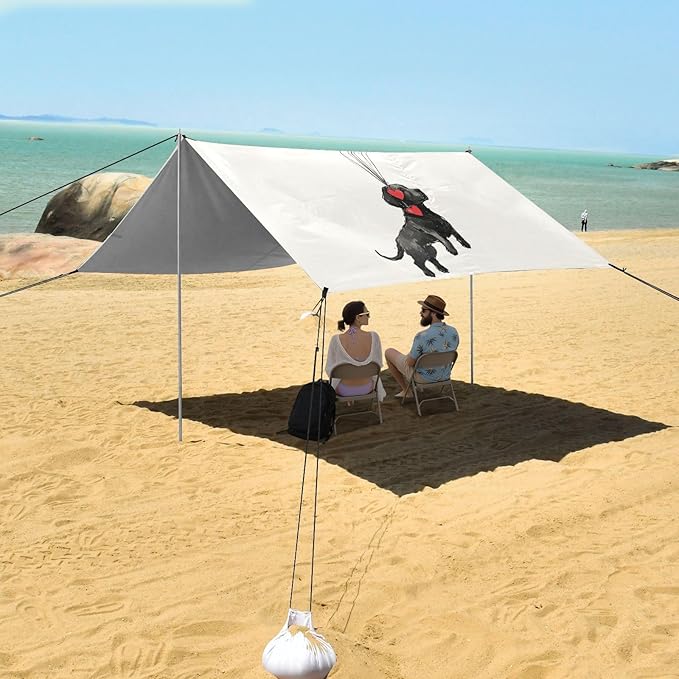 ALAZA Labrador Floating Tied to Heart Balloons Beach Tent Sun Shelter Portable Canopy Sunshade for Outdoor Camping Picnics Backyard Fun 10x9 ft