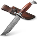 DRACHENADER 10.5 Inch Bowie Knife with Sheath Outdoor Hunting Survival Bushcraft Fixed Blade Knife (C-Japanese Type-Damascus Blade)