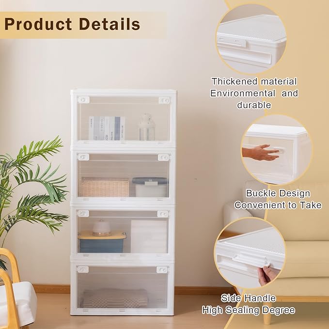 latifolia Plastic Storage Bins Stackable with wheels Collapsible Storage Containers 4-Pack for Home Oraganization Heavy-Duty Tote Box with Lids
