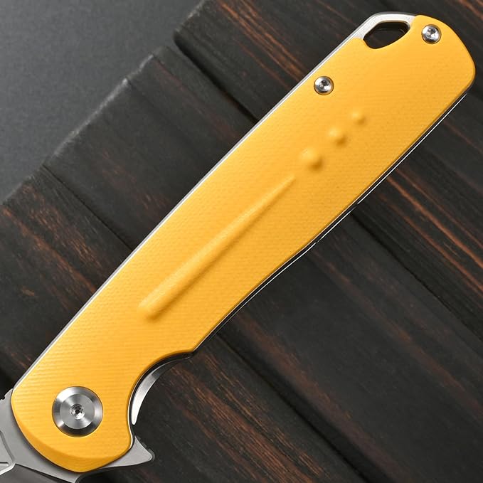 Sitivien ST131 Folding KnifeD2 Blade G10 Handle EDC Tool Knife with Liner Lock for Outdoor Camping Hiking Fishing(Yellow)