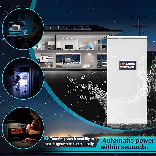 200 Amp Automatic Transfer Switch Replacement for Generac RXSW200A3w/Power Management 120/240V 1-Phase Open Transition Service Rated NEMA 3R Aluminum Enclosure for Indoor and Outdoor Use