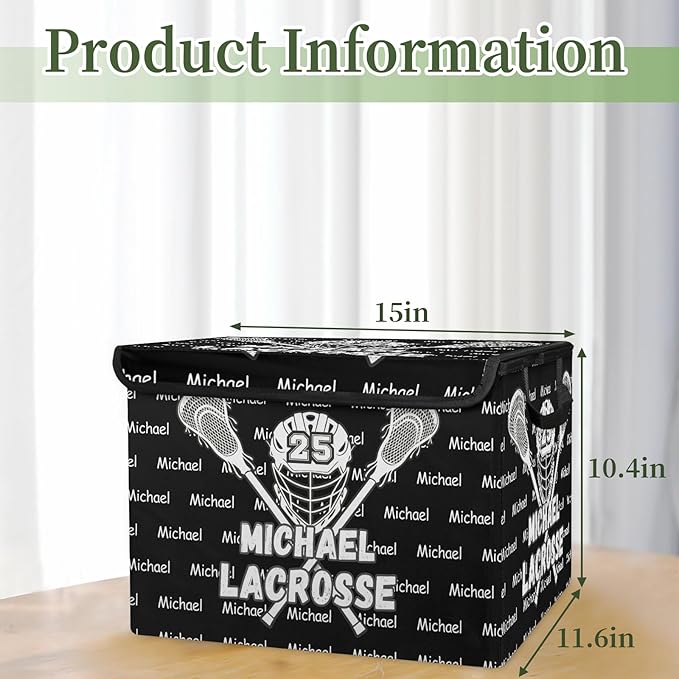 Lacrosse Custom Storage Bins with Lid Foldable Fabric Personalized Storage Basket Box with Handle Storage Organizer Container for Home Bedroom Closet