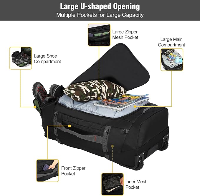 REDCAMP 85L/120L/140L Foldable Duffle Bag with Wheels Large Travel Duffel Bag
