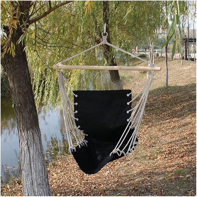 Portable Hammock Portable Small Hammock Cotton Canvas Porch Swing Relaxing Outdoor Garden Seat Travel Camping Hanging Lounger Lazy Chair for Backpacking Beach (Color : Black)