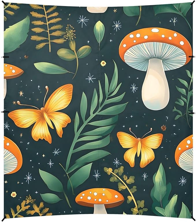 ALAZA Mushroom Butterfly Pattern Beach Tent Sun Shelter Portable Canopy Sunshade for Outdoor Camping Picnics Backyard Fun 10x9 ft