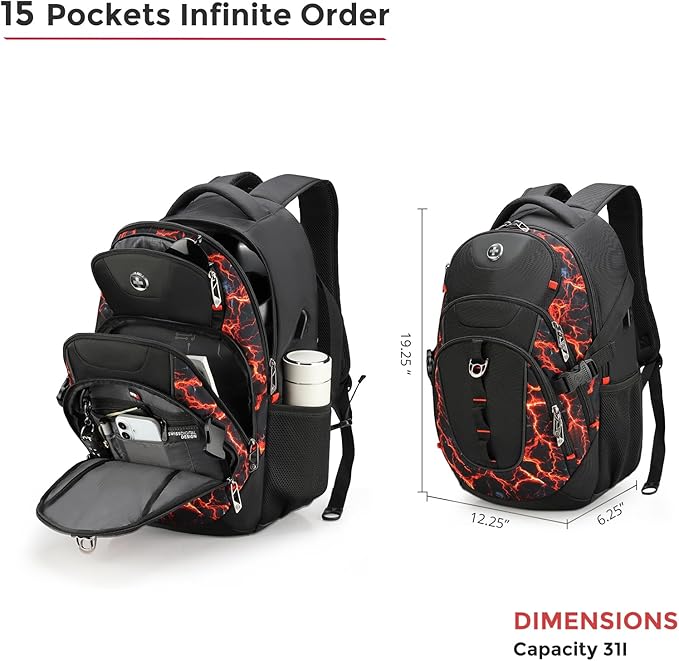 Swissdigital Laptop Backpack with USB Charging Port Travel Backpack Fits 15.6 inches Computer 31L Backpack for Men Flame Red | SD803-97