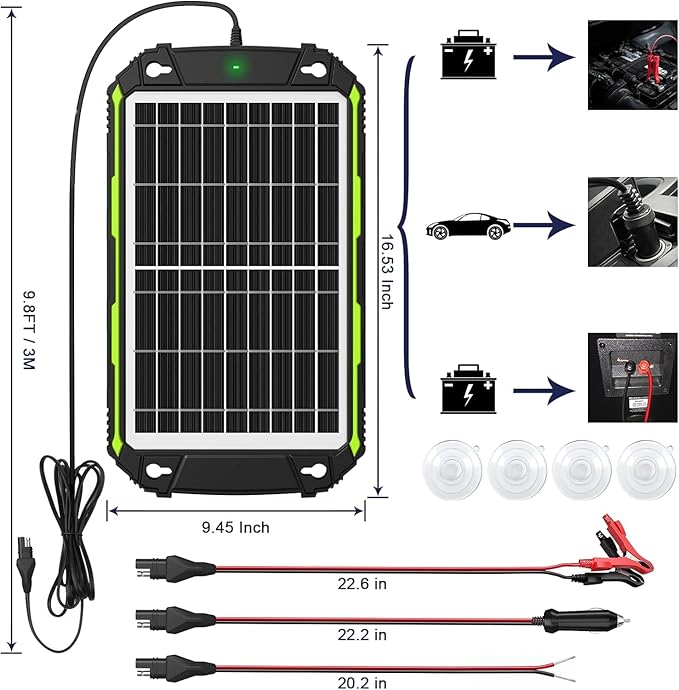 Sun Energise 15W 12V Solar Battery Charger &amp Maintainer PRO Built-in Smart MPPT Charge Controller Waterproof 12 Volt Solar Panel Trickle Charging Kits for Car Auto Boat RV Marine Trailer Camper