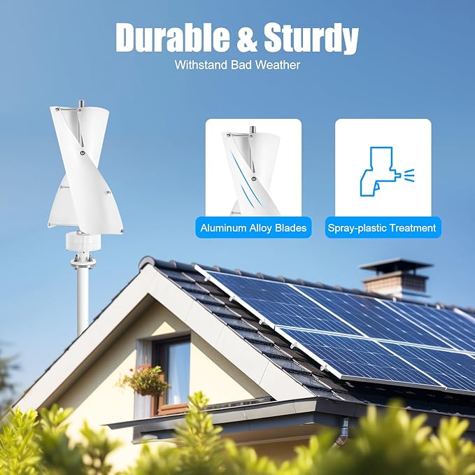 100W Vertical Axis Wind Turbine Generator Permanent Magnet Generator with Intelligent Controller Low Noise Helical Design Windmill for Home Boats Street Lighting