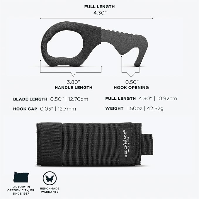 Benchmade - Hook Safety Cutter for Rescue and Tactical Use with Black Rubber Dipped Handle (7 BLKW)