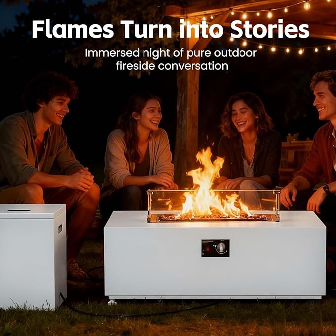 42 Propane Outdoor Fire Pit Table 55000 BTU Rectangular Aluminum Firepits with Tank Table and Waterproof Cover