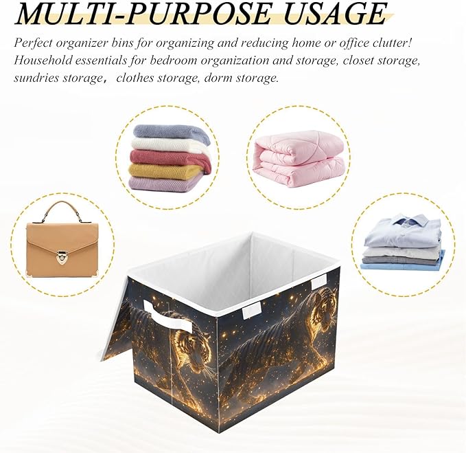 AIXIWAWA Lidded Storage Cube (Animal with Flame) Fabric Foldable Closet Bins with Flip Lid and Handles Organizer Basket Container 16.5 x 12.6 x 11.8 IN