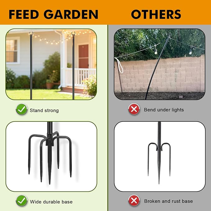 FEED GARDEN String Light Poles for Outside10FT Metal Poles for Outdoor String Lights Stand Poles for Deck Garden Patio Wedding Backyard Christmas Party 6 Pack