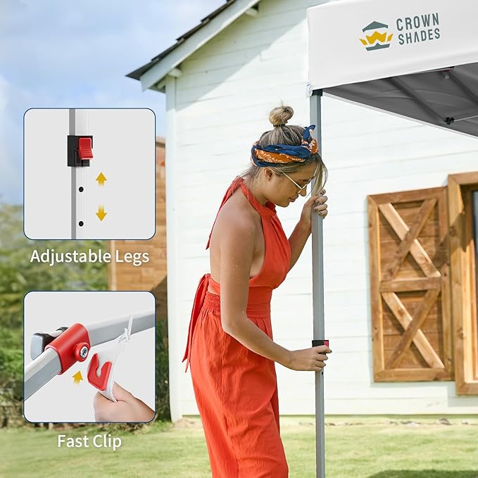 CROWN SHADES 12x12 Pop Up Canopy Tent Instant Commercial with 150D Silver Coated Fabric Including 1 Removable Sidewall 4 Ropes 8 Stakes Weight Bags STO 'N Go Bag White
