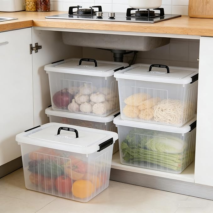Zopnny 25 Quart Clear Storage Bin with Handle Plastic Storage Latch Box with Lid 4 Pack