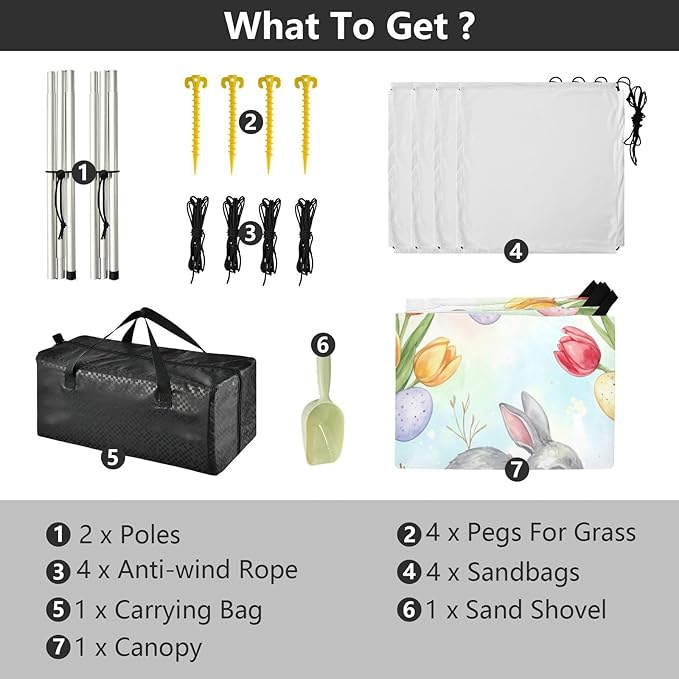 xigua Easter Rabbit Beach Tent Sun Shelter with Carrying Bag - Silver Coated Oxford Fabric Beach Canopy for Beach Camping Fishing - Includes Windproof Ropes Sandbags &amp Stakes