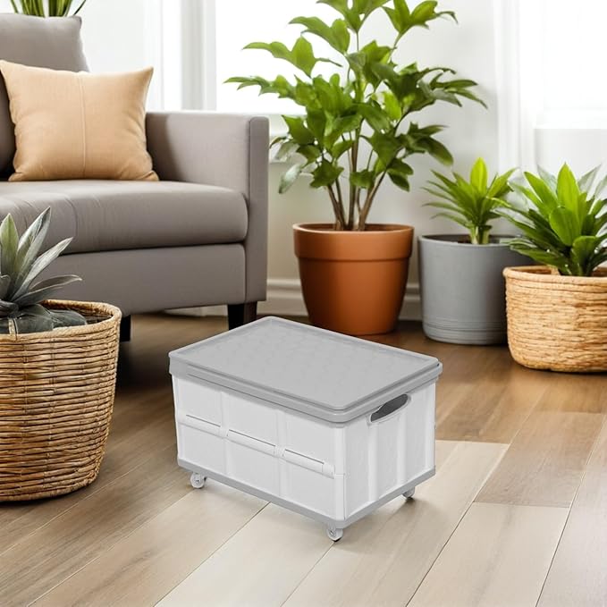 Garneck Collapsible Folding Utility Cart with Wheels Portable Rolling Storage Crate Handcart with Lid Retractable Tool Box for Grocery Shopping School Office Car Use