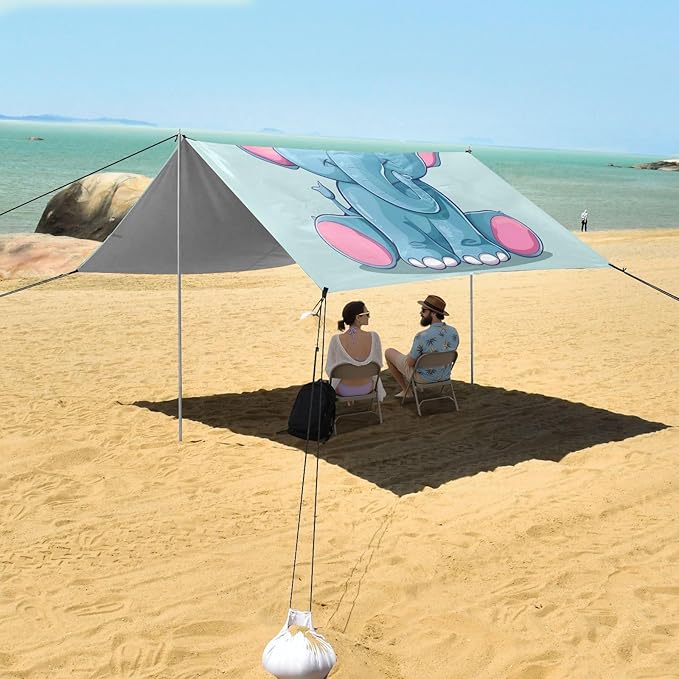 ALAZA Cute Baby Elephant Beach Tent Sun Shelter UPF50+ Protection Beach Shade Canopy w/ 4 Sandbags for Outdoor Camping Fishing Backyard Fun Picnic 10x9 ft