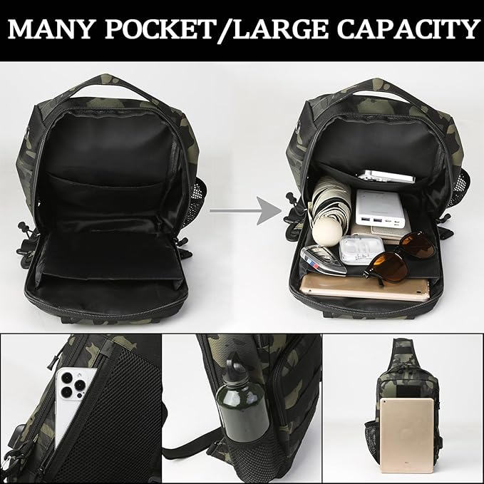 Valinov Tactical Shoulder BagMolle Shoulder BackpacksMilitary Sling Daypack Backpack with USB Charging port