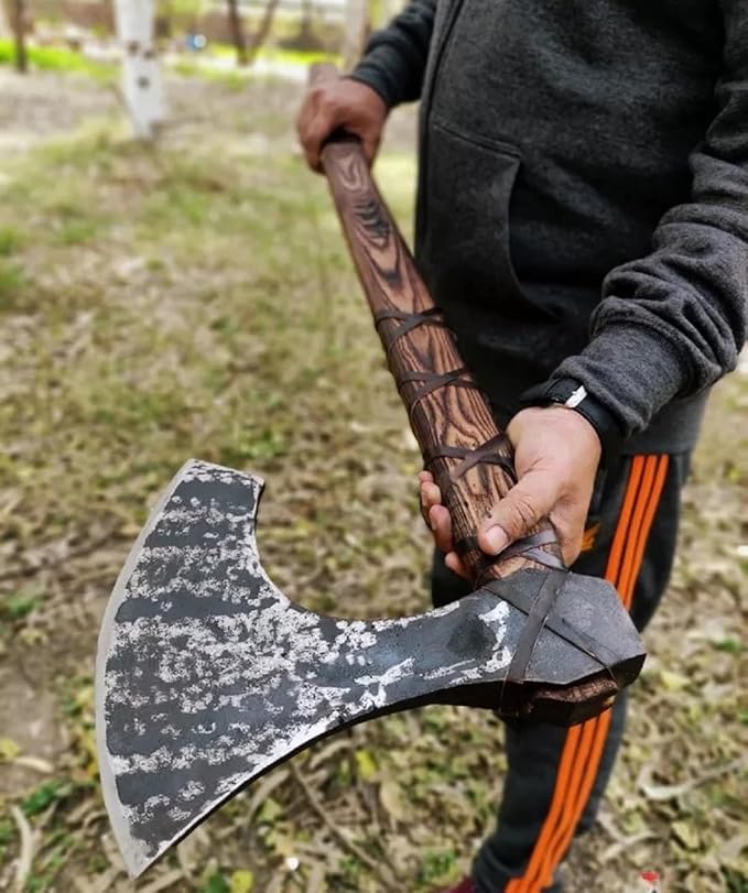 Forest Hunting |40”Two handed large Berserker Axe Large Norse AxeScandinavian Style viking Axe double headed ax Functional Viking ax History of Norse mythology self defense (Large Norse axe)
