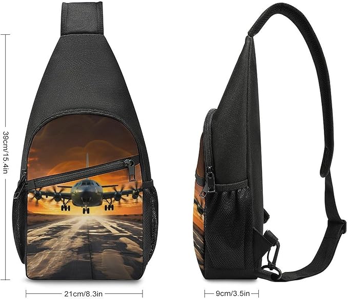 Sling Bags Military Plane Landing On Runways Chest Bag for Men Women Shoulder Bag for Travel Sport Chest Pack