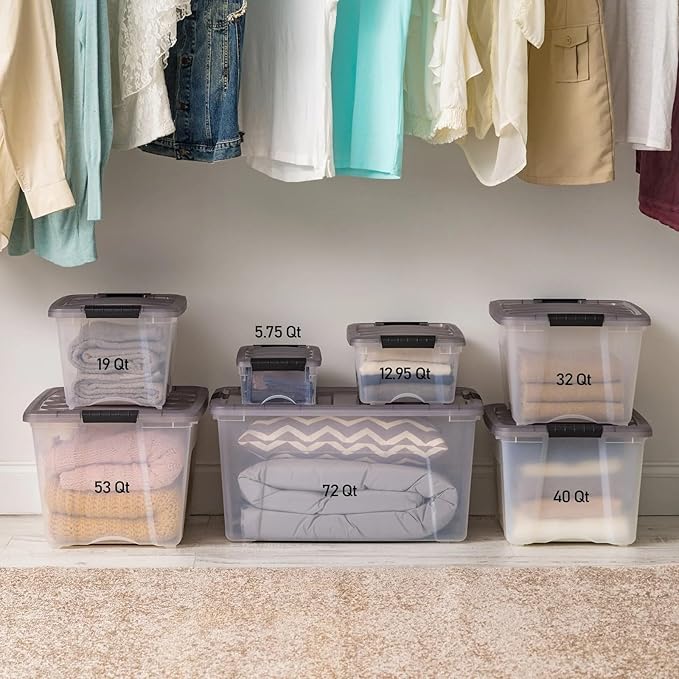 Clear Plastic Storage Bins with Lids Stackable Organizer Boxes for Closet Bedroom and Office (49.1 qt)