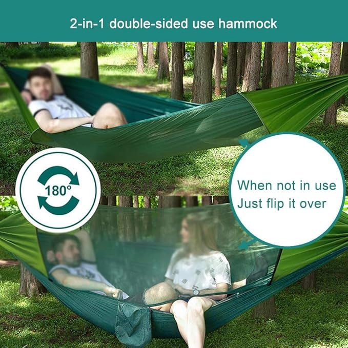 Wild Campingportable Hammock Standmade of Nylon Quick Opening 2-in-1 Automatic Mosquito Hammock User-friendly Storage Bag Design Suitable for Camping Beach and Other Scenes(Blue)