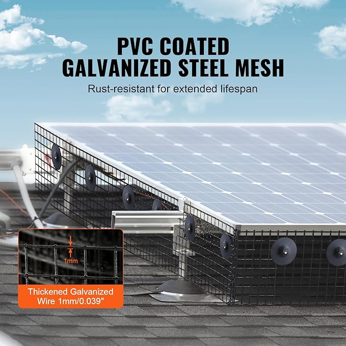 VEVOR 8 inch x 100ft Solar Panel Bird Guard Critter Guard Roll Kit with 70pcs Durable Metal Fasteners Solar Panel Guard with Rust-Proof PVC Coating 1/2 inch Wire Roll Mesh